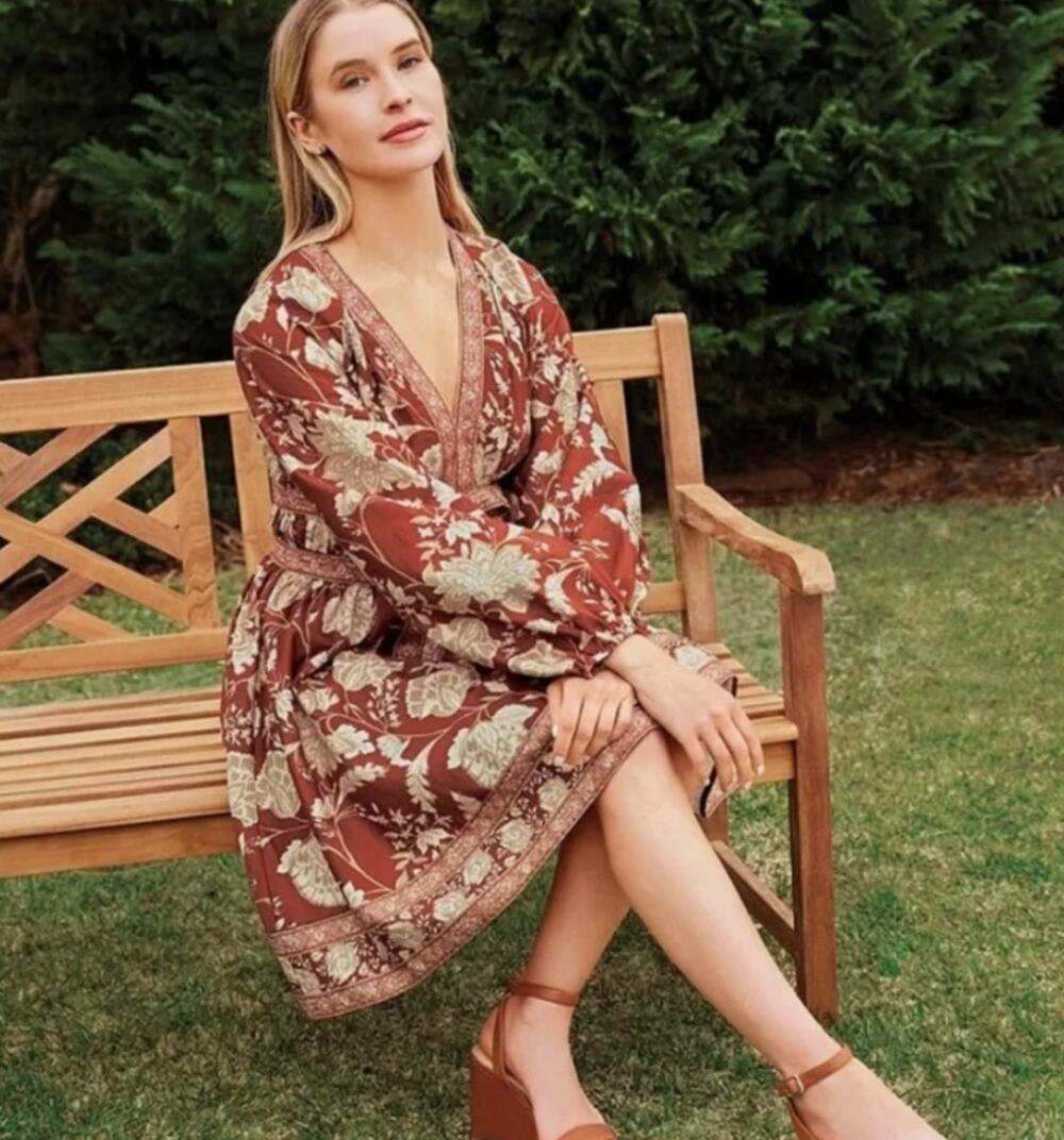 Antonio Melani Norma Jean Floral Boho Dress Red Beige Sz 8 NWT